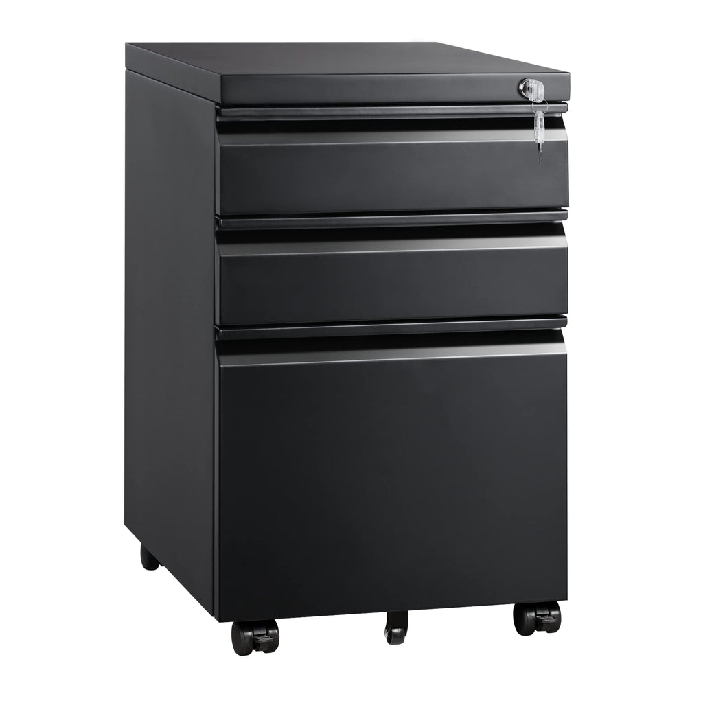 3 Drawer Mobile File Cabinet with Lock, Black R556