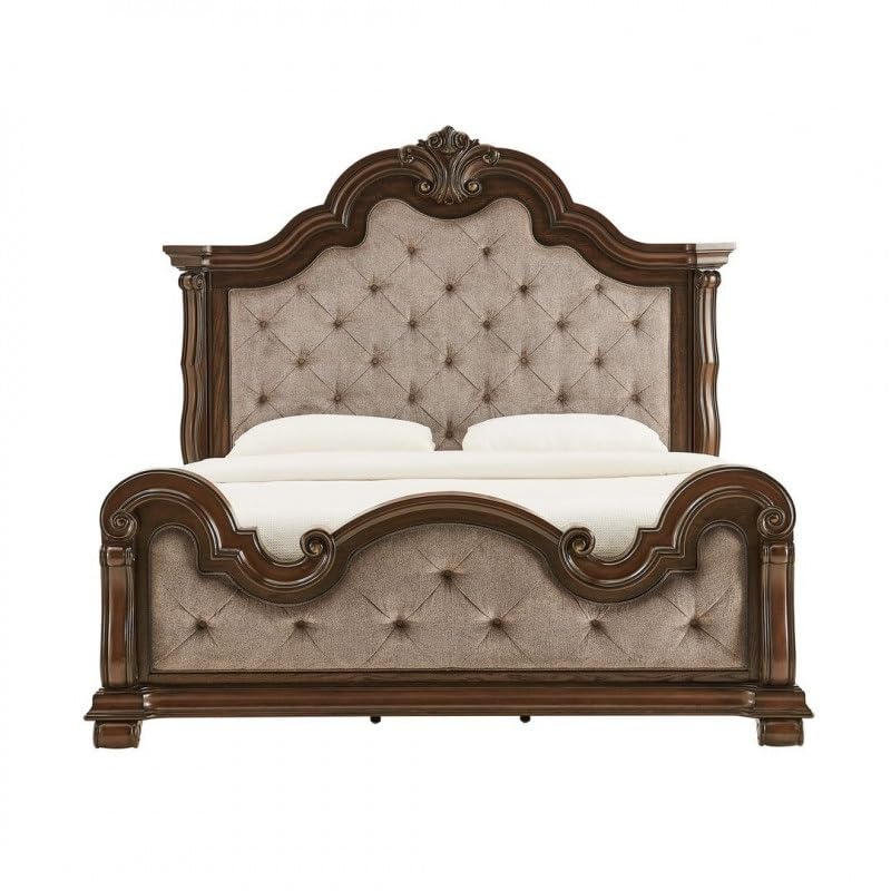 Dark Cherry Wood Eastern King Traditional Platform Bed H125795