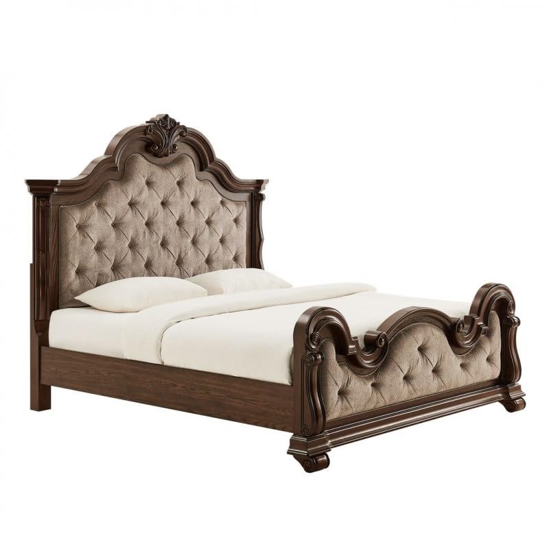 Dark Cherry Wood Eastern King Traditional Platform Bed H125795