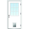 Primed Left Hand Outswing 9 Lite Prehung Front Door with Pet Door Y5967