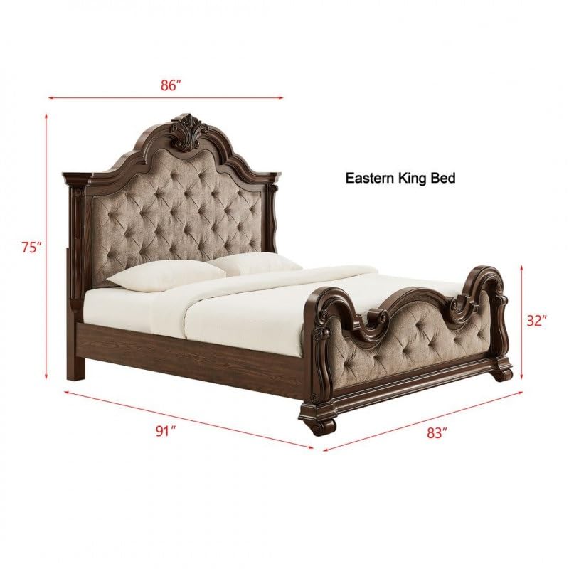 Dark Cherry Wood Eastern King Traditional Platform Bed H125795