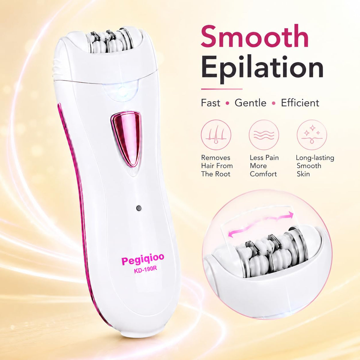 Facial Epilator with LED Light, Portable Rechargeable Body Epilator O3668