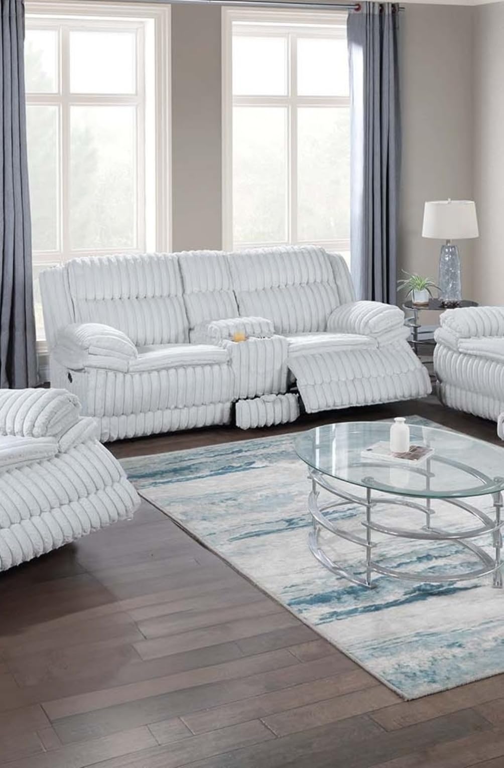 Light Gray Corduroy Manual Motion Loveseat Z81486