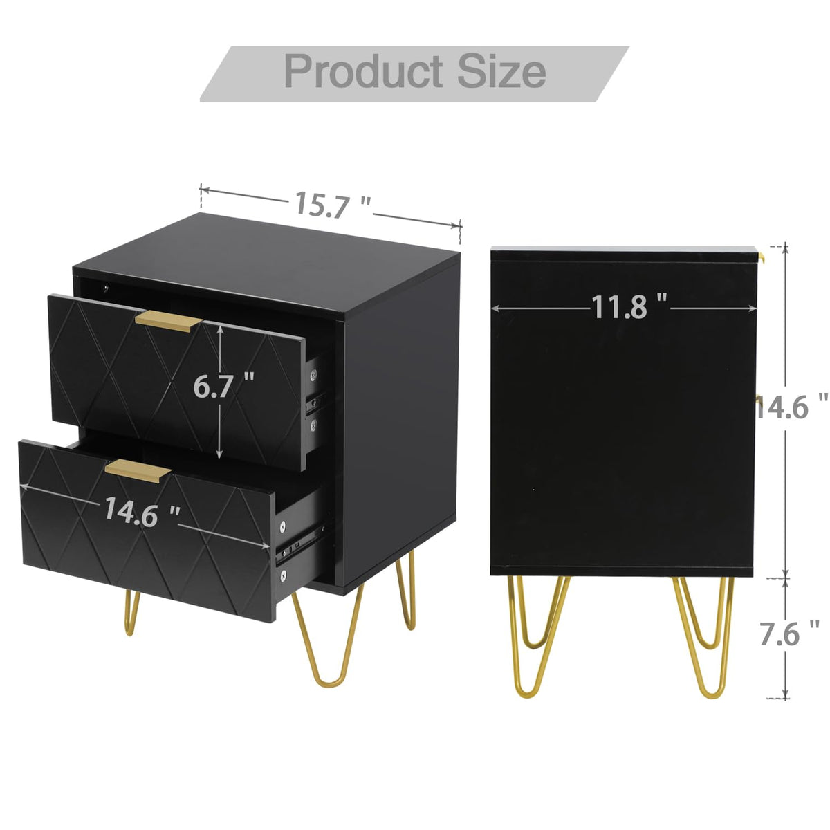 Black 6 Drawer Dresser and 2 Drawer Nightstand Set of 2 H372507