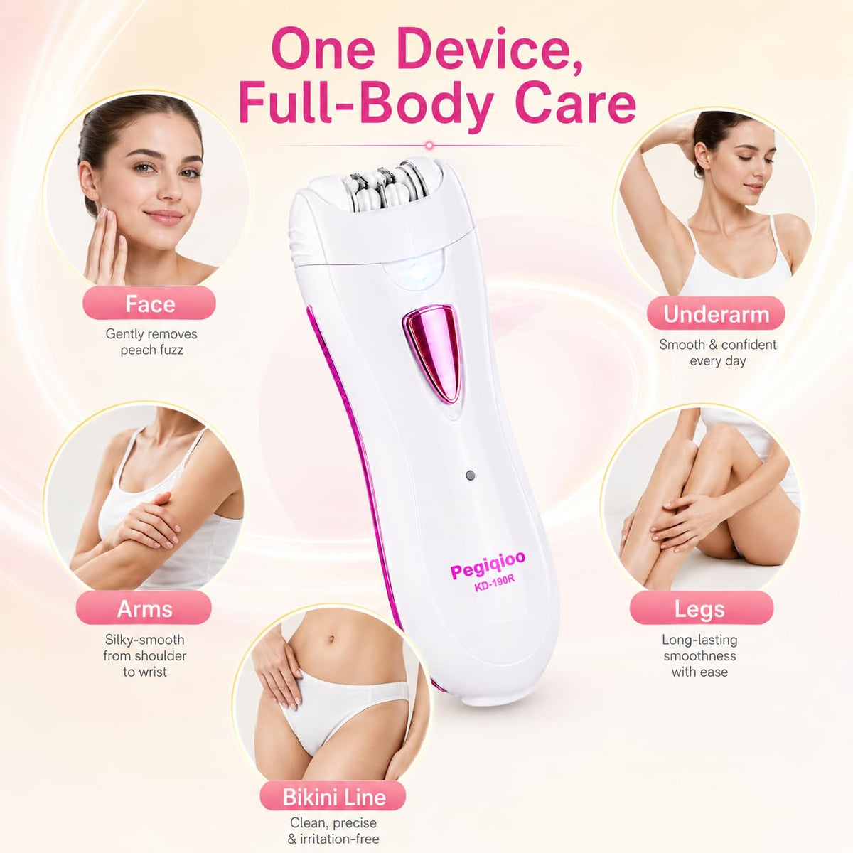 Facial Epilator with LED Light, Portable Rechargeable Body Epilator O3668