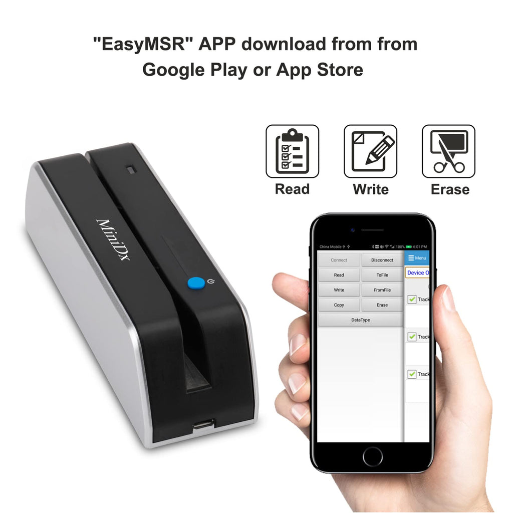 Bluetooth Magnetic Swipe Card Reader Writer Encoder 3-Track A398973