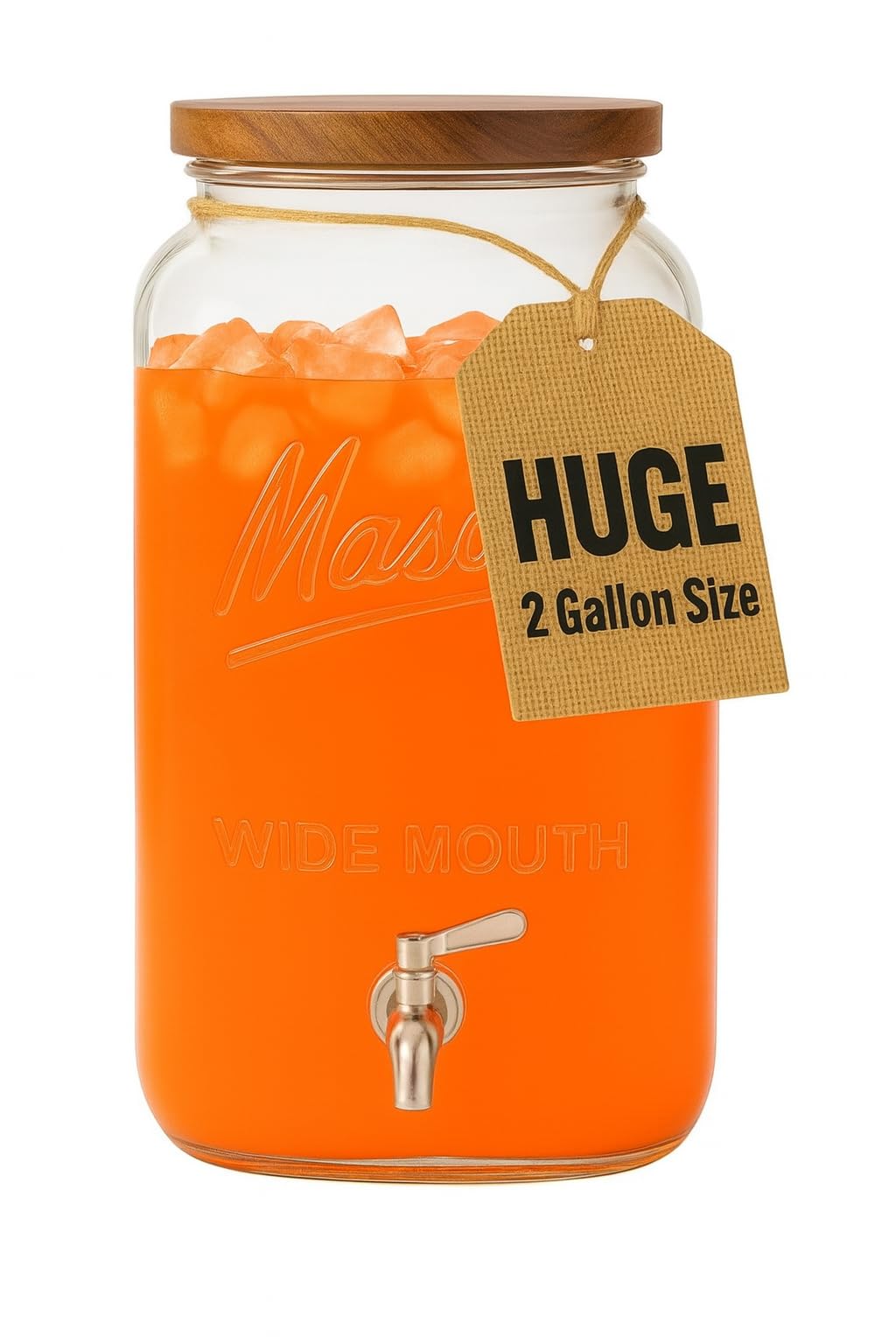 2 Gallon Glass Beverage Dispenser with Wooden Lid O252