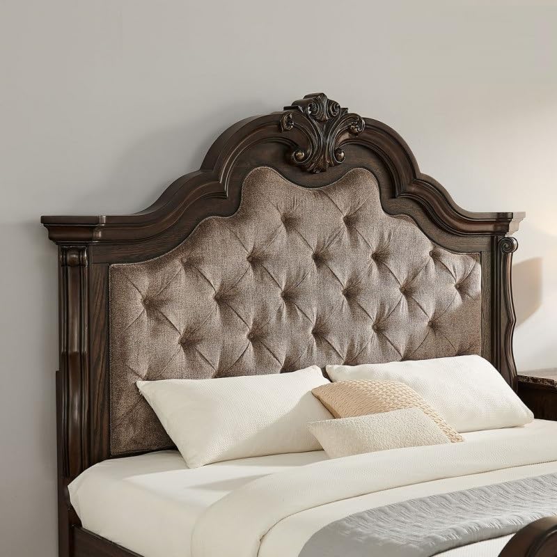 Dark Cherry Wood Eastern King Traditional Platform Bed H125795