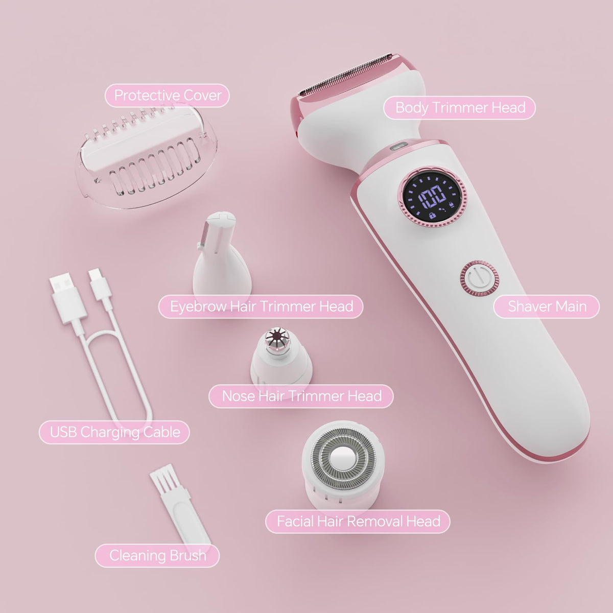 Electric Razor for Women, 4-in-1 Bikini Trimmer & Body Shaver, Rechargeable Wet/Dry F772