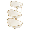 White 3 Tier Ceramic Fruit Bowl with Metal Stand U8194