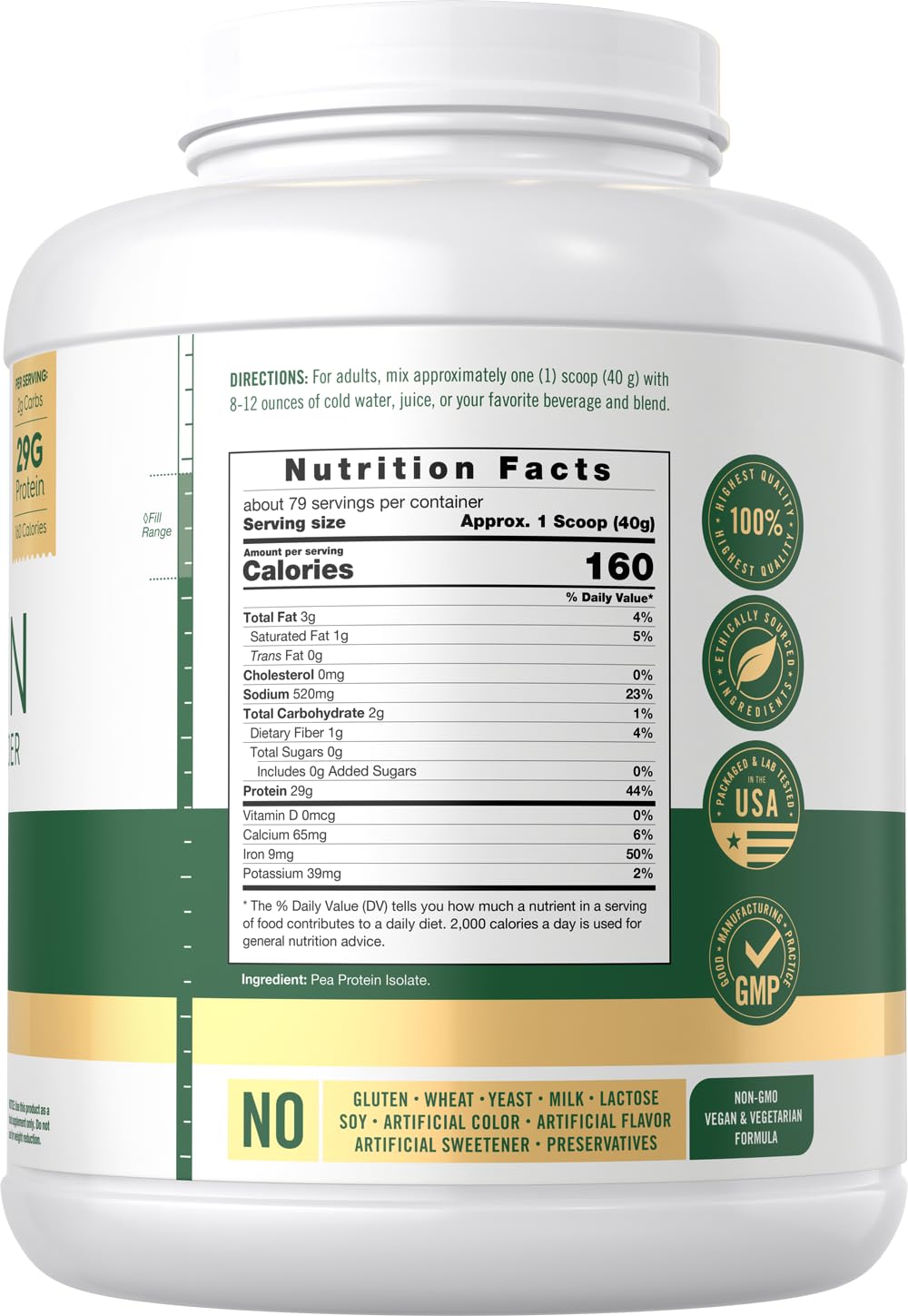 Pea Protein Isolate Powder 7lb Unflavored M33846