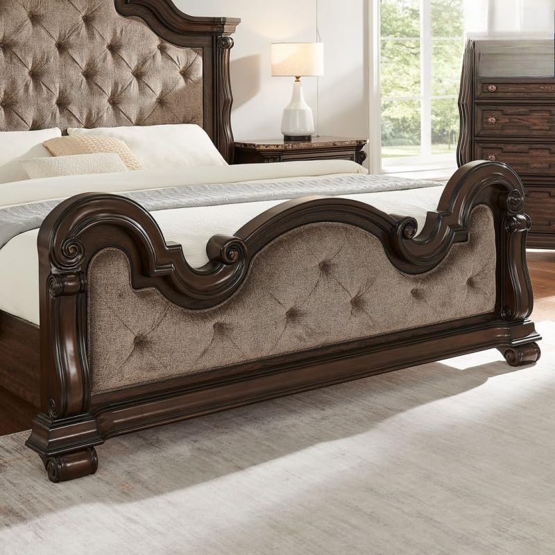 Dark Cherry Wood Eastern King Traditional Platform Bed H125795