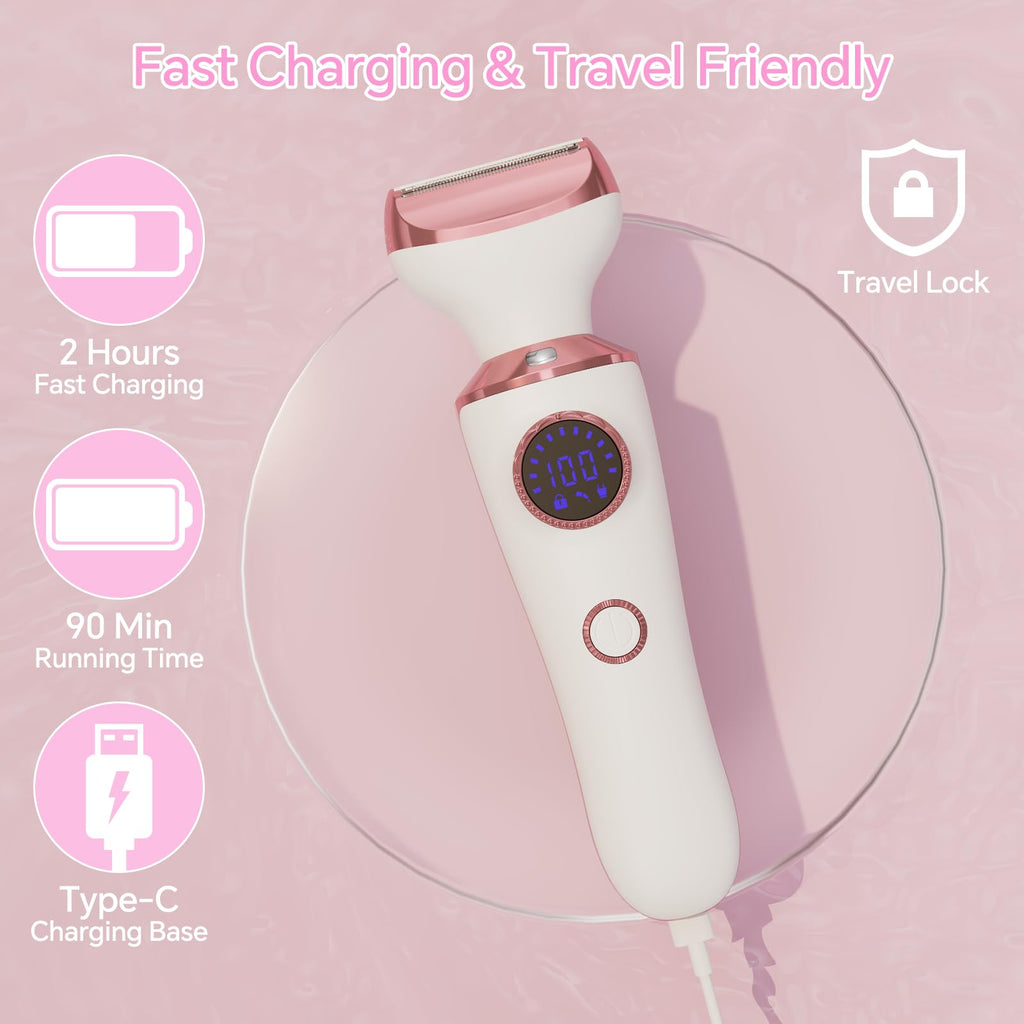 Electric Razor for Women, 4-in-1 Bikini Trimmer & Body Shaver, Rechargeable Wet/Dry F772