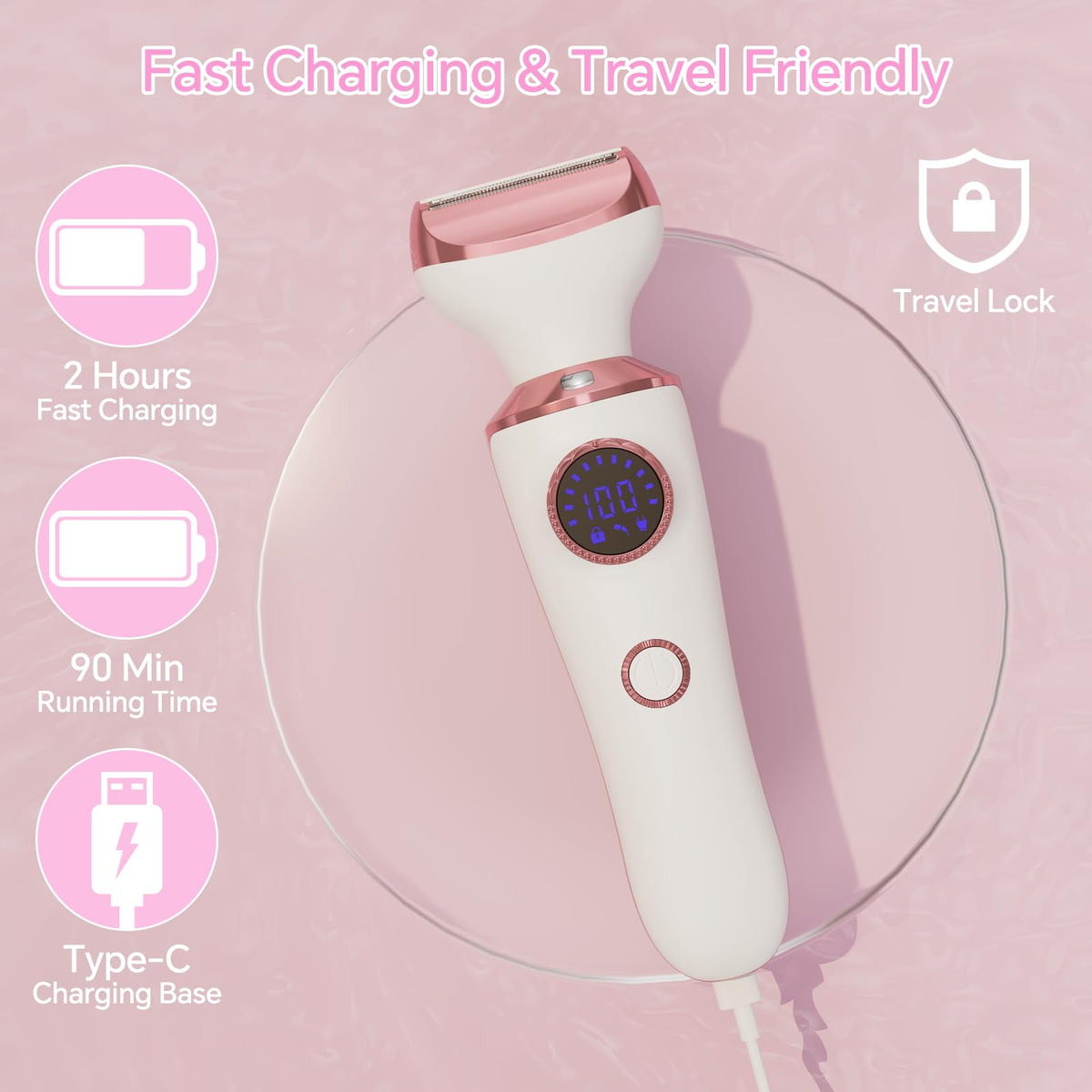 Electric Razor for Women, 4-in-1 Bikini Trimmer & Body Shaver, Rechargeable Wet/Dry F772