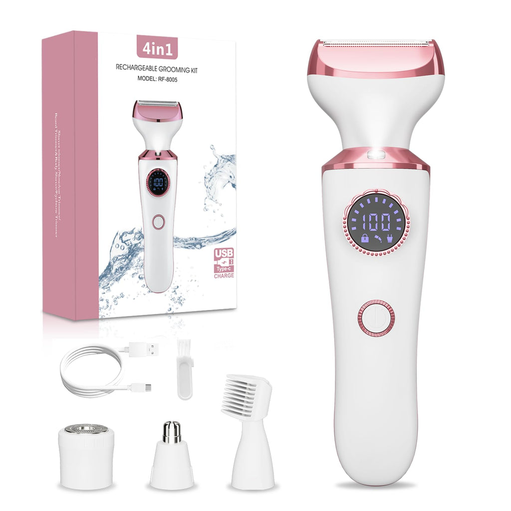 Electric Razor for Women, 4-in-1 Bikini Trimmer & Body Shaver, Rechargeable Wet/Dry F772