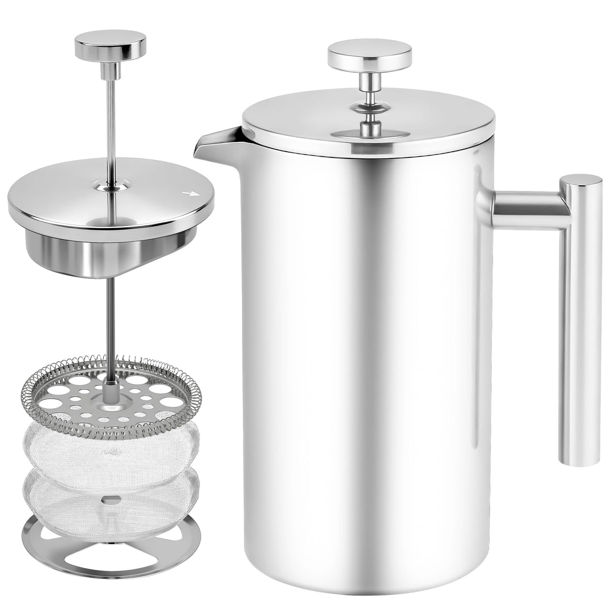 34OZ Stainless Steel French Press Coffee Maker with 2 Extra Filters S3253