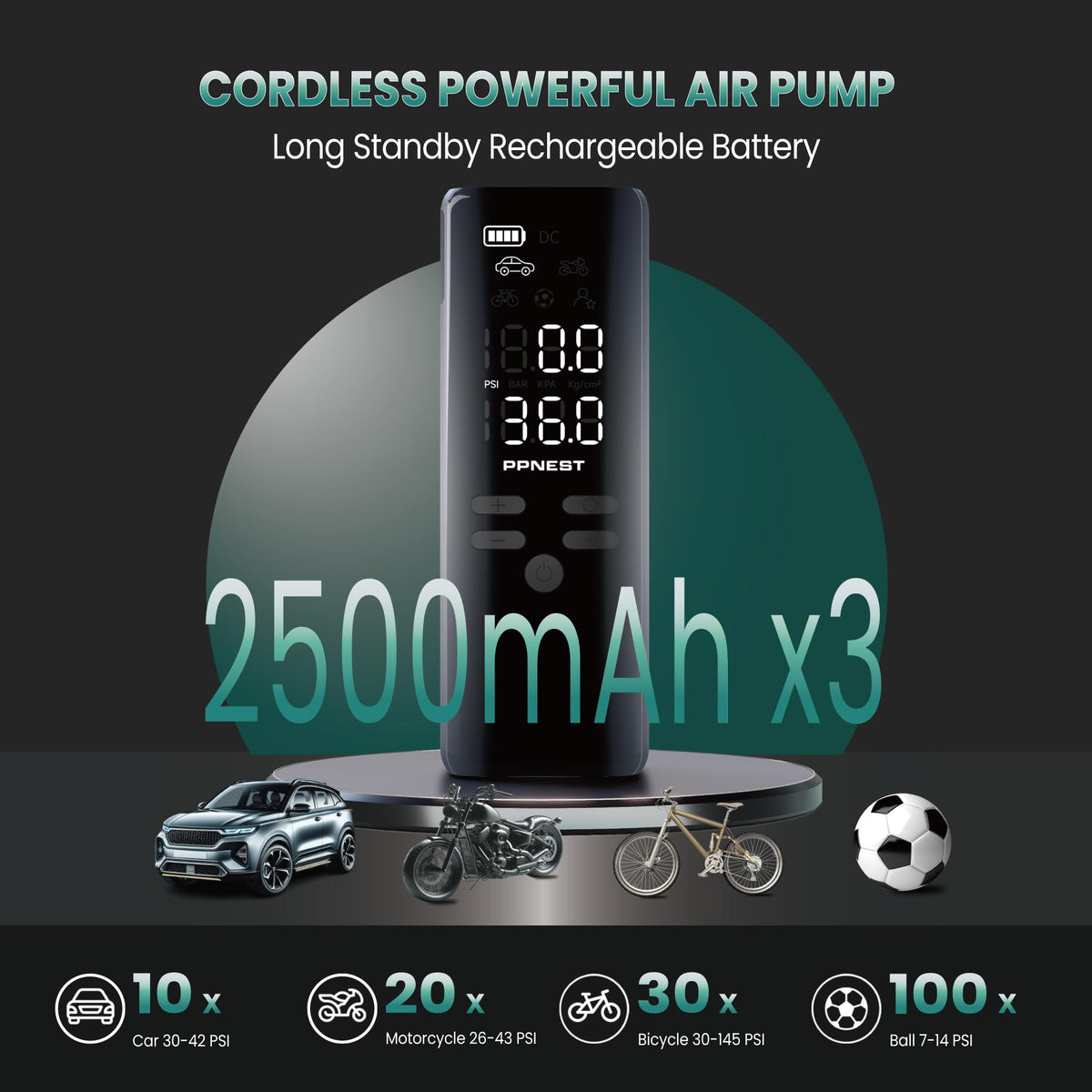 Portable Air Compressor 150PSI with Battery F7710