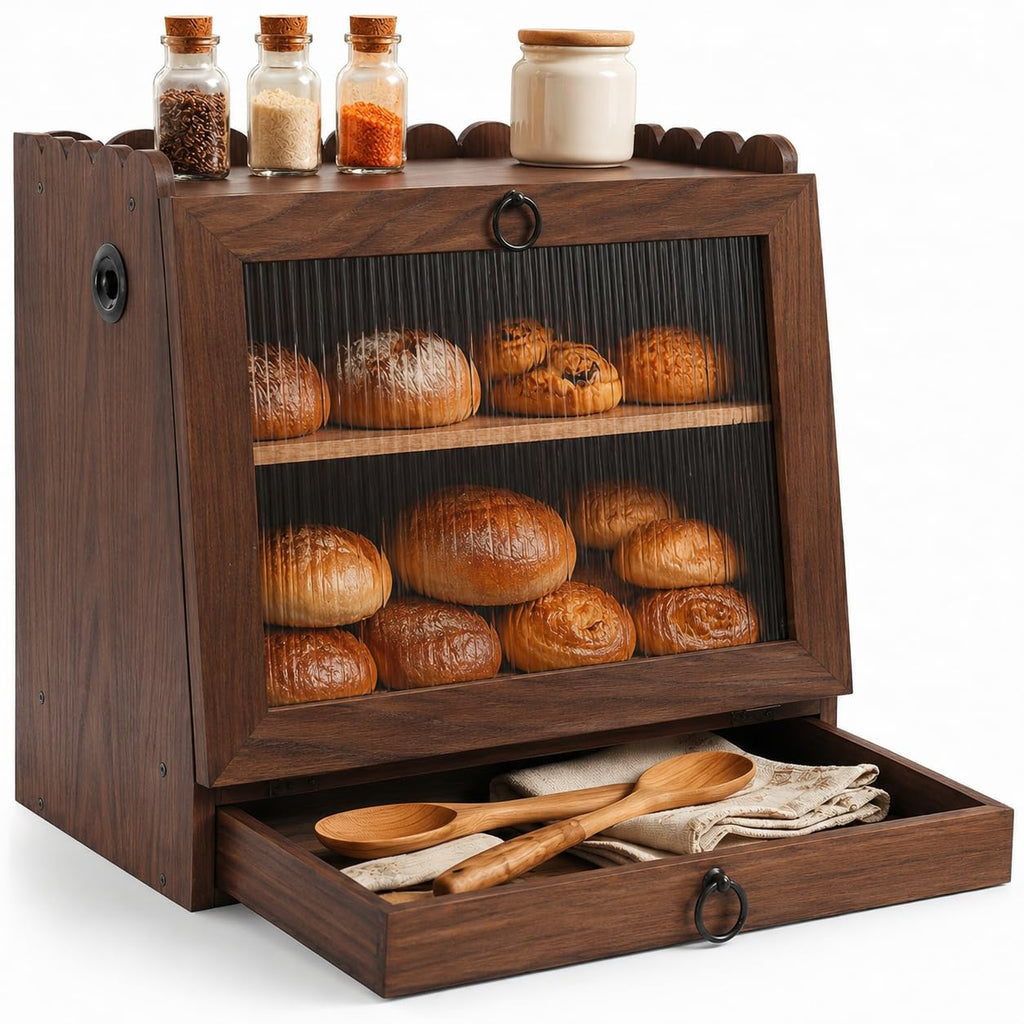 Wooden Double Layer Bread Box U713