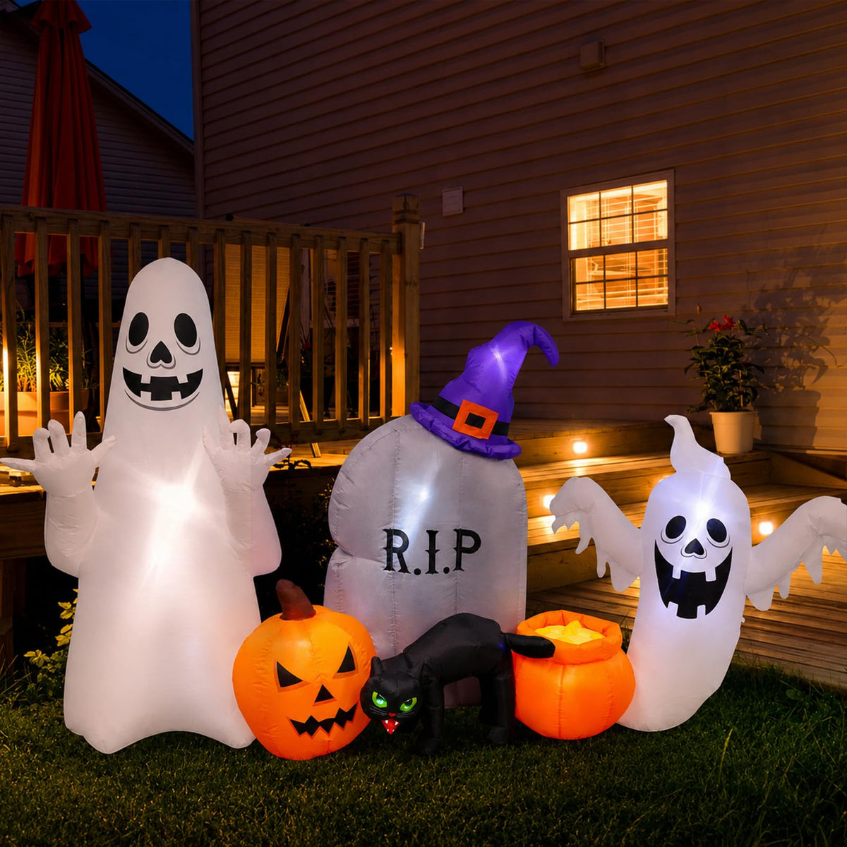 8FT Inflatable Ghost Cat Pumpkin R73094