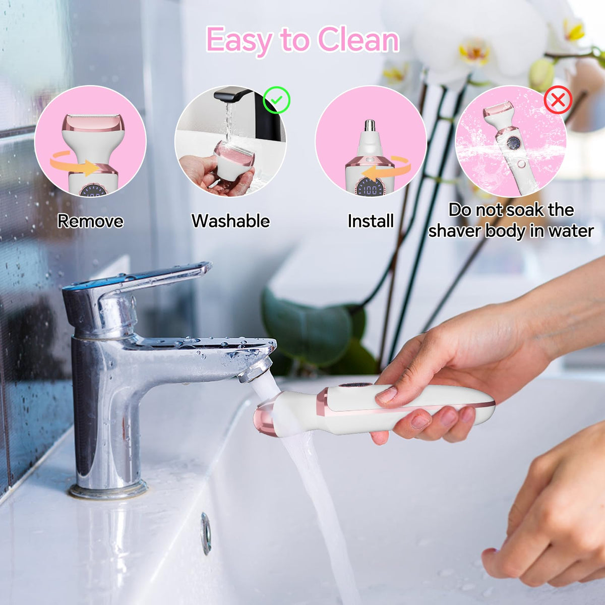 Electric Razor for Women, 4-in-1 Bikini Trimmer & Body Shaver, Rechargeable Wet/Dry F772