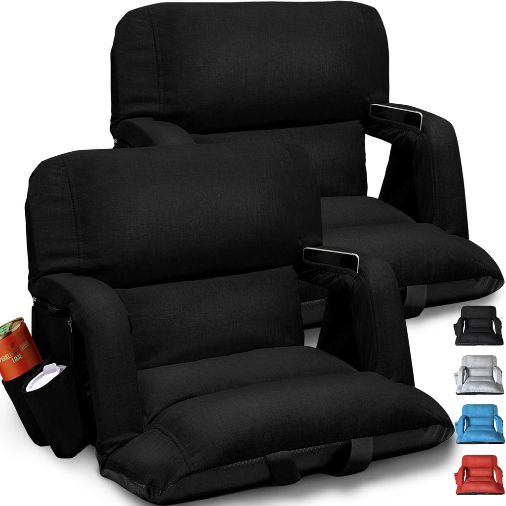 Extra Wide Stadium Seats With Back Support 2 Pack, 6 Reclining Positions, Black, 25" Y19509