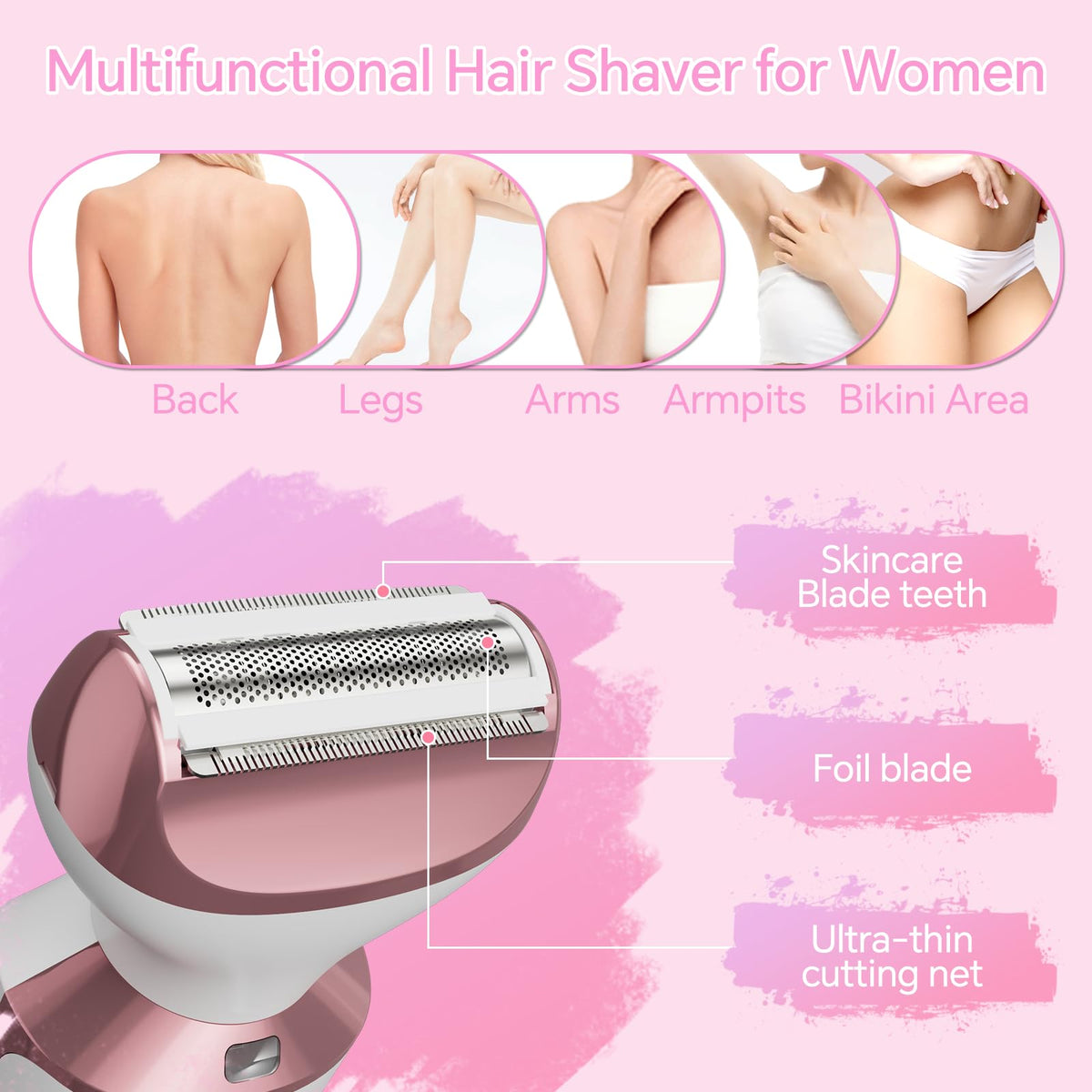 Electric Razor for Women, 4-in-1 Bikini Trimmer & Body Shaver, Rechargeable Wet/Dry F772