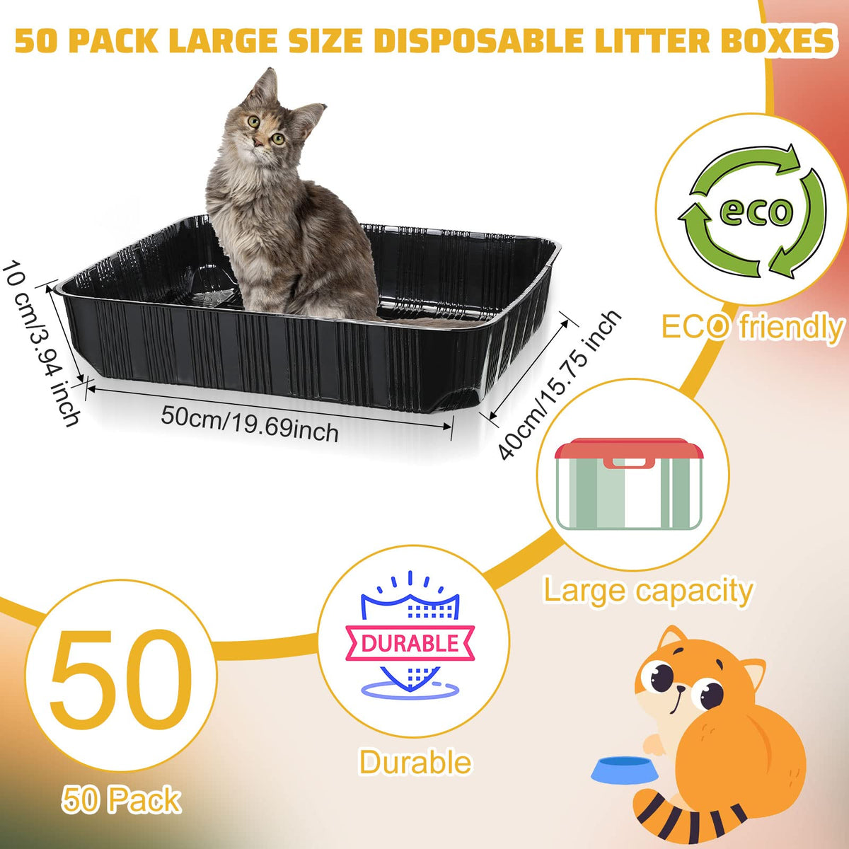 50 Pack Disposable Cat Litter Box D496