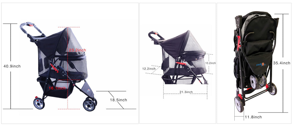 3 Wheels Pet Stroller with Storage Basket P520038
