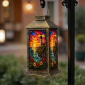 Solar Lantern Outdoor Waterproof Stained Glass Effect LED Hanging Tabletop Lamp J790