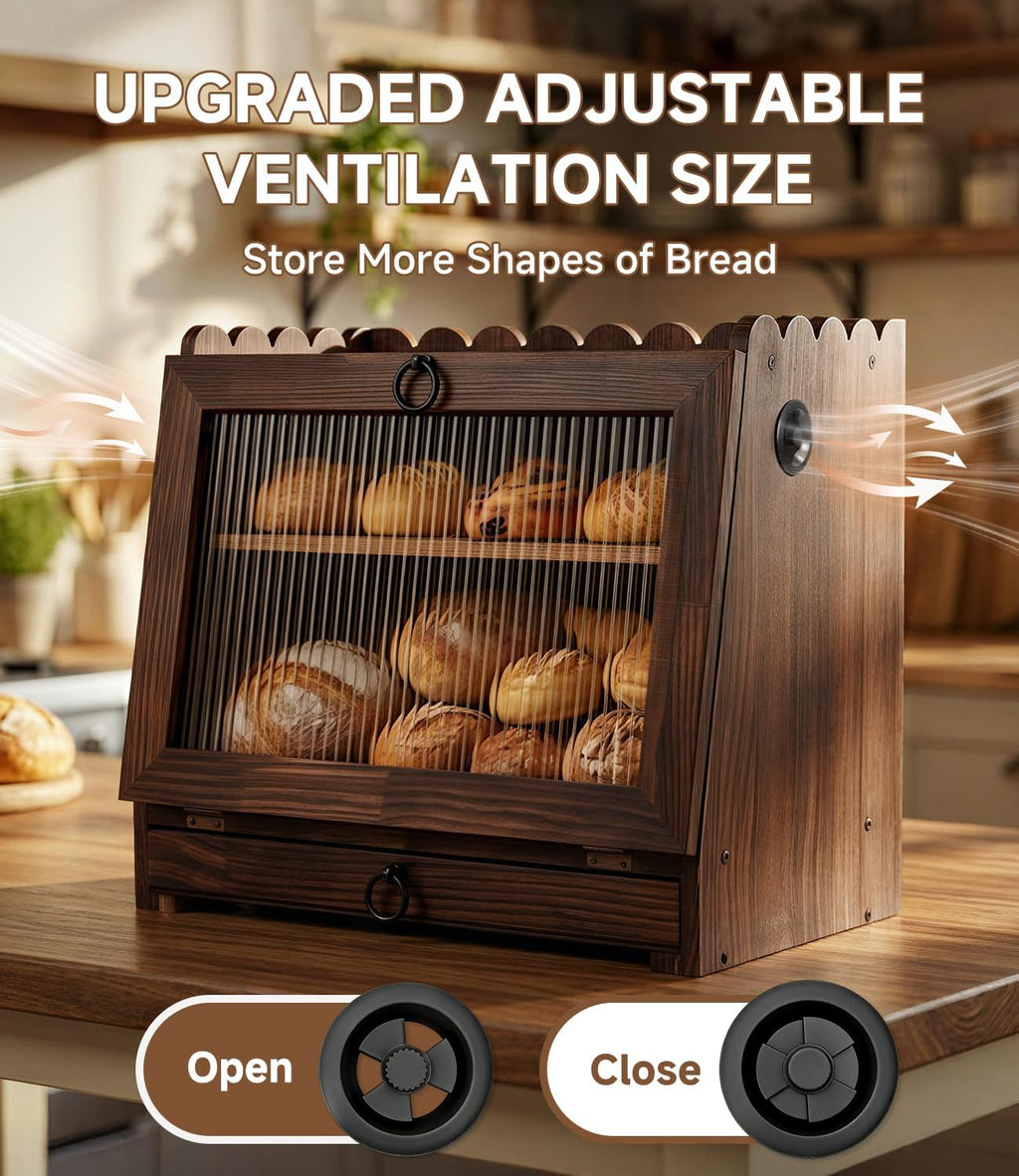 Wooden Double Layer Bread Box U713