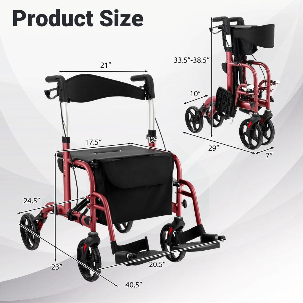Foldable Rollator Walker 4 Wheel Transport Chair I6345
