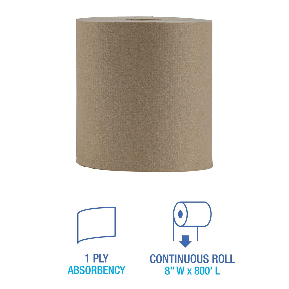 Hardwound Paper Towels, 6 Rolls, 1-Ply, 8" x 800 ft, Natural H429398
