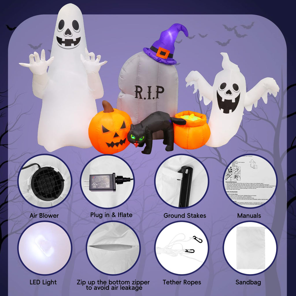 8FT Inflatable Ghost Cat Pumpkin R73094