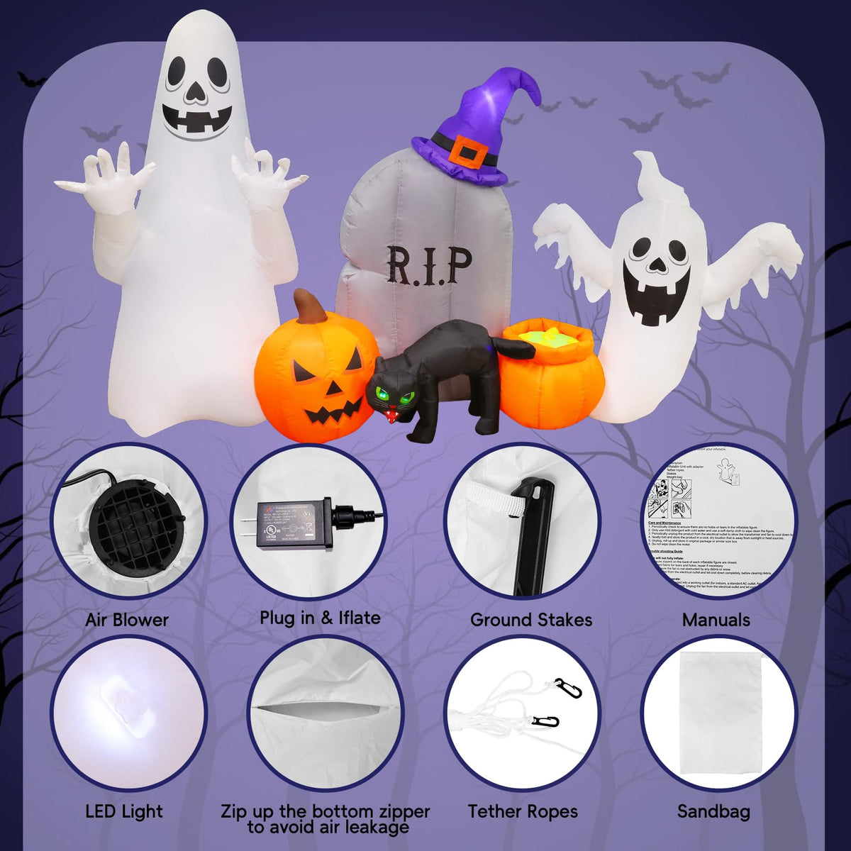 8FT Inflatable Ghost Cat Pumpkin R73094