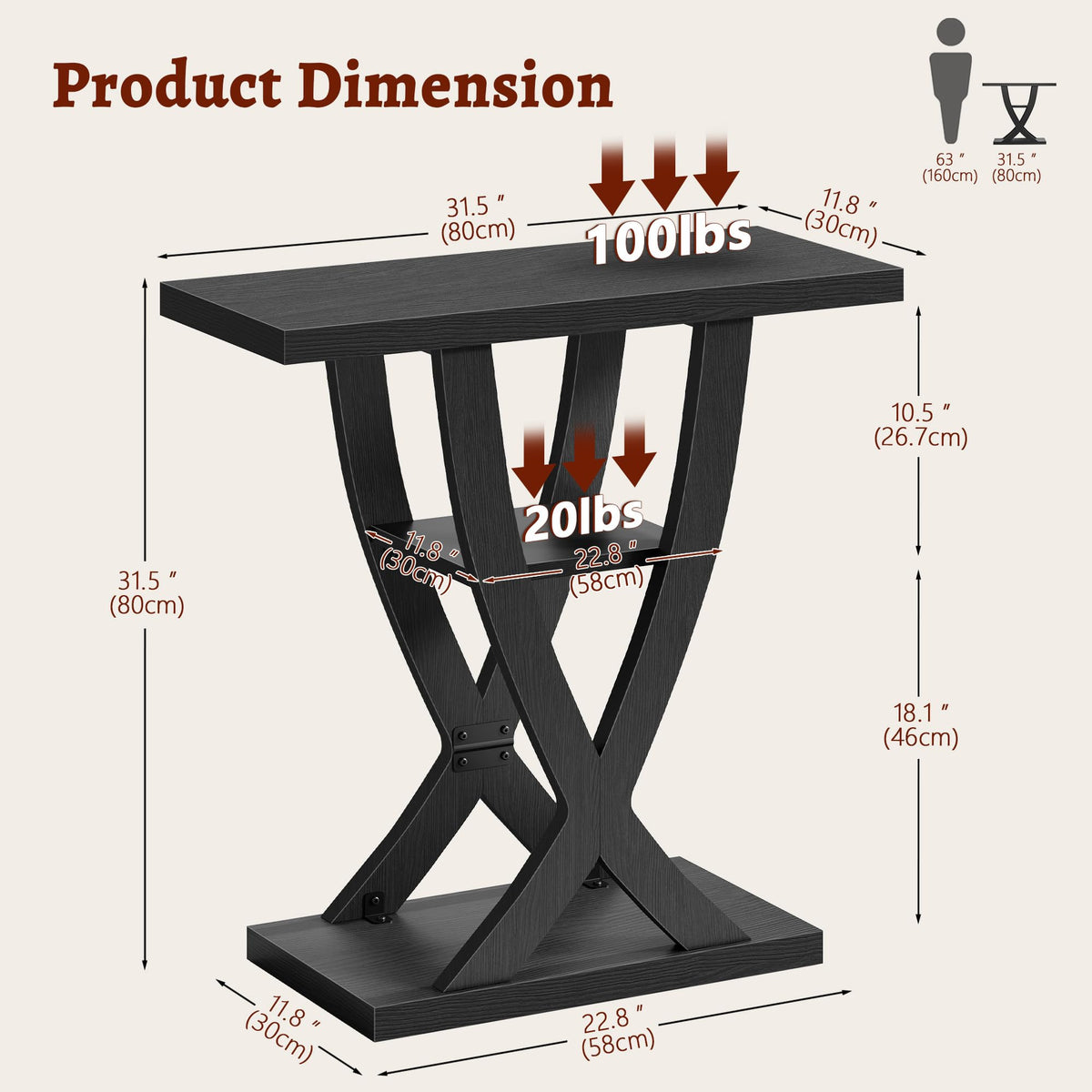 31.5" 3 Tier Black Console Table Q316744
