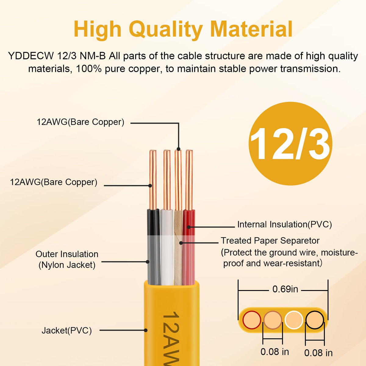 12 AWG 3 Conductor NM-B Wire with Ground 100FT H471527