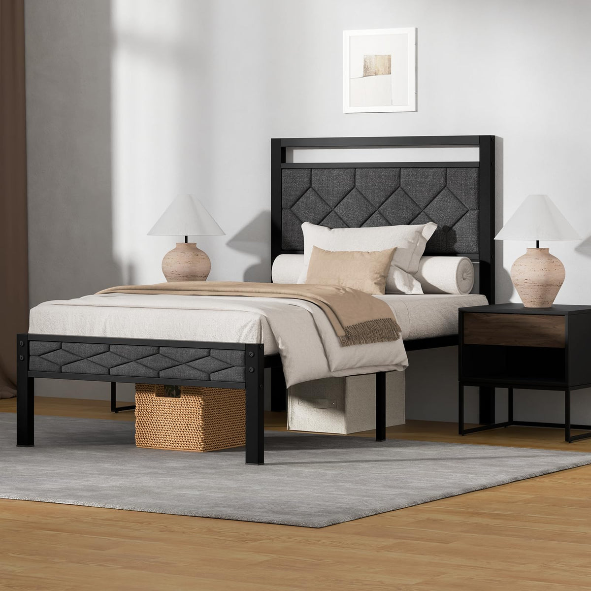 Full Size Upholstered Bed Frame Grey V75608