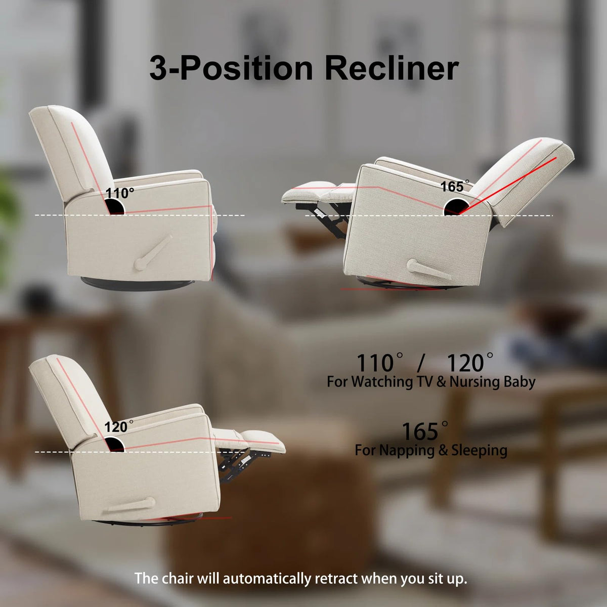 Beige Swivel Rocker Recliner Chair I64682