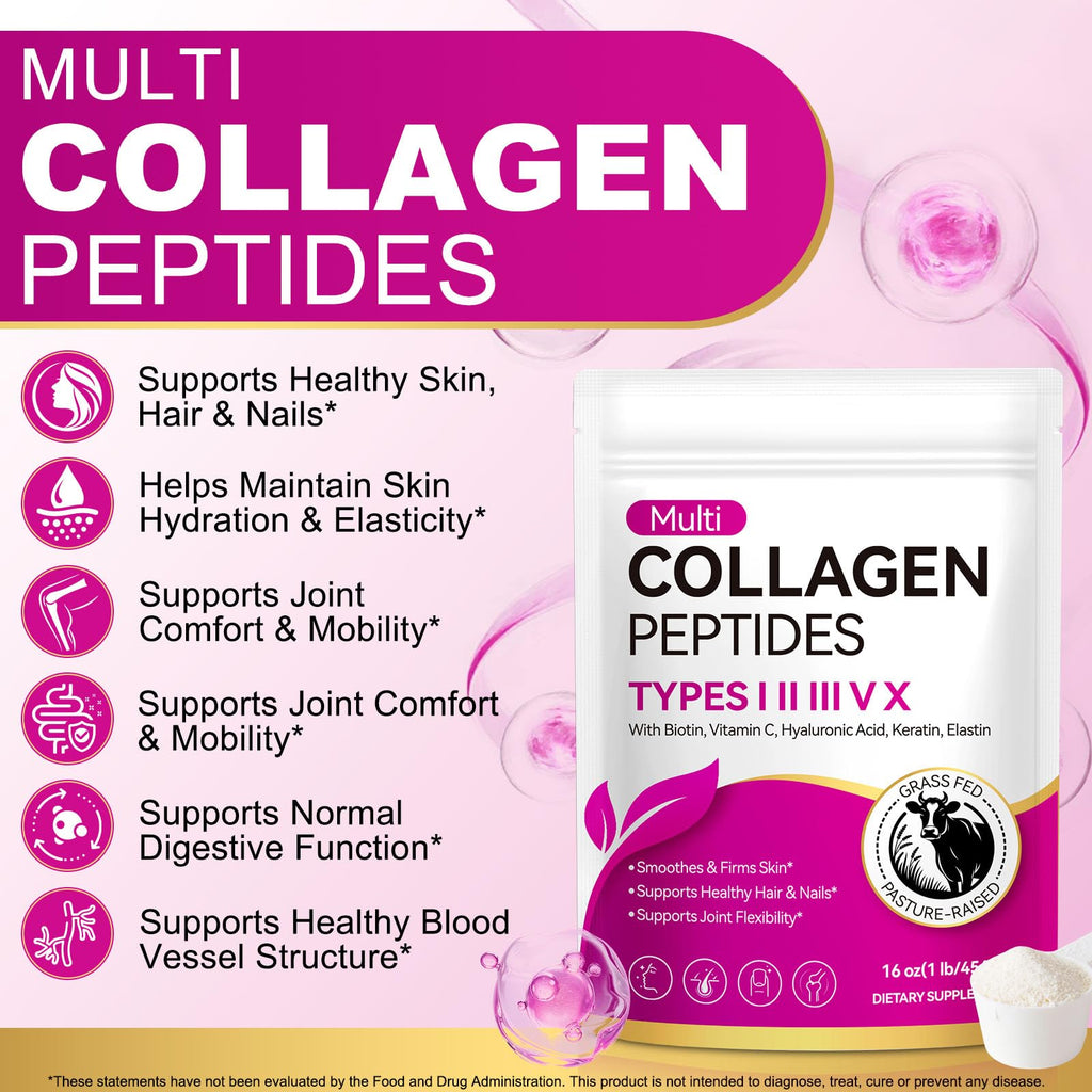 Multi Collagen Peptides Powder Types I II III V X Grass Fed Hydrolyzed L5543