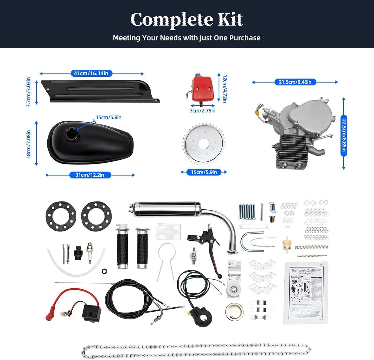 2-Stroke 100cc Air-Cooling Bicycle Engine Kit D297