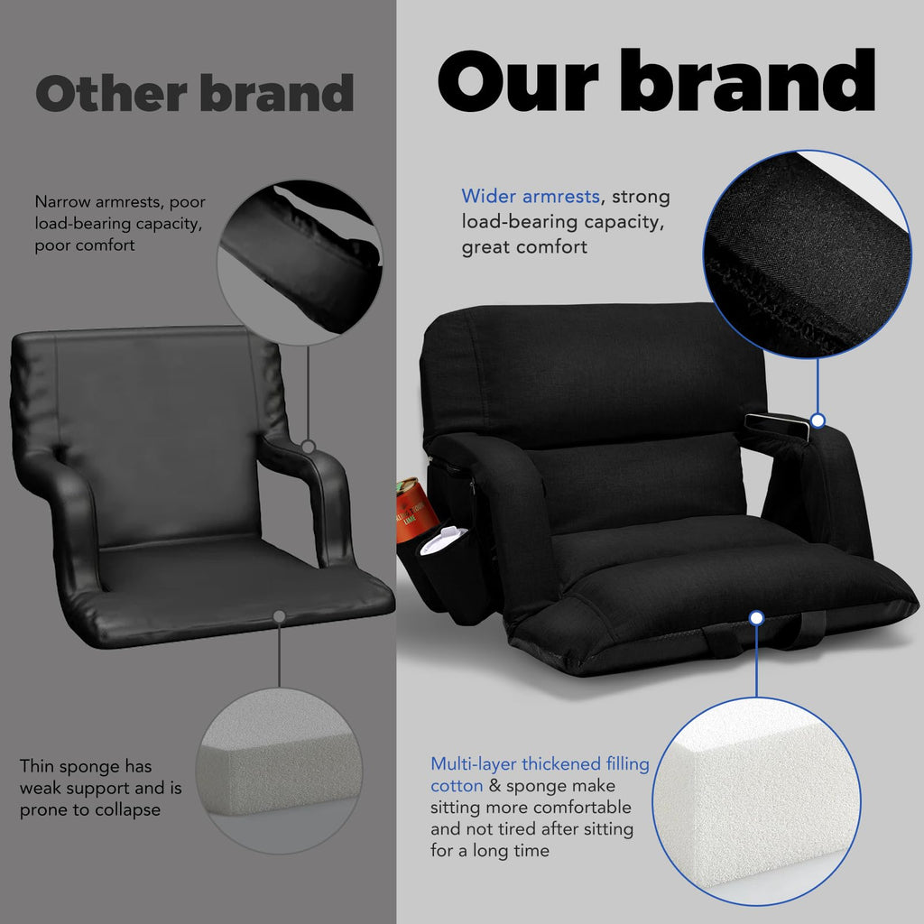Extra Wide Stadium Seats With Back Support 2 Pack, 6 Reclining Positions, Black, 25" Y19509