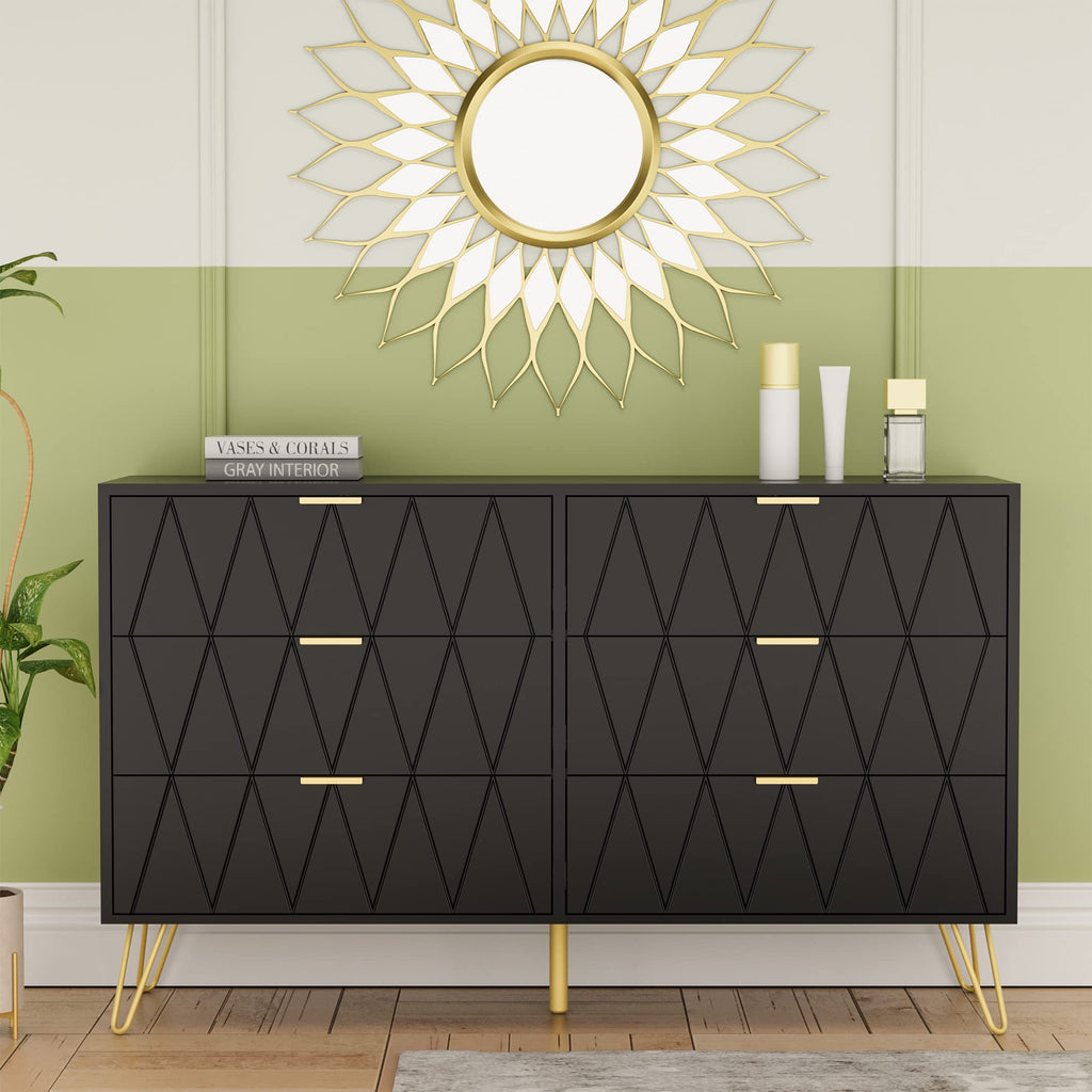 Black 6 Drawer Dresser and 2 Drawer Nightstand Set of 2 H372507