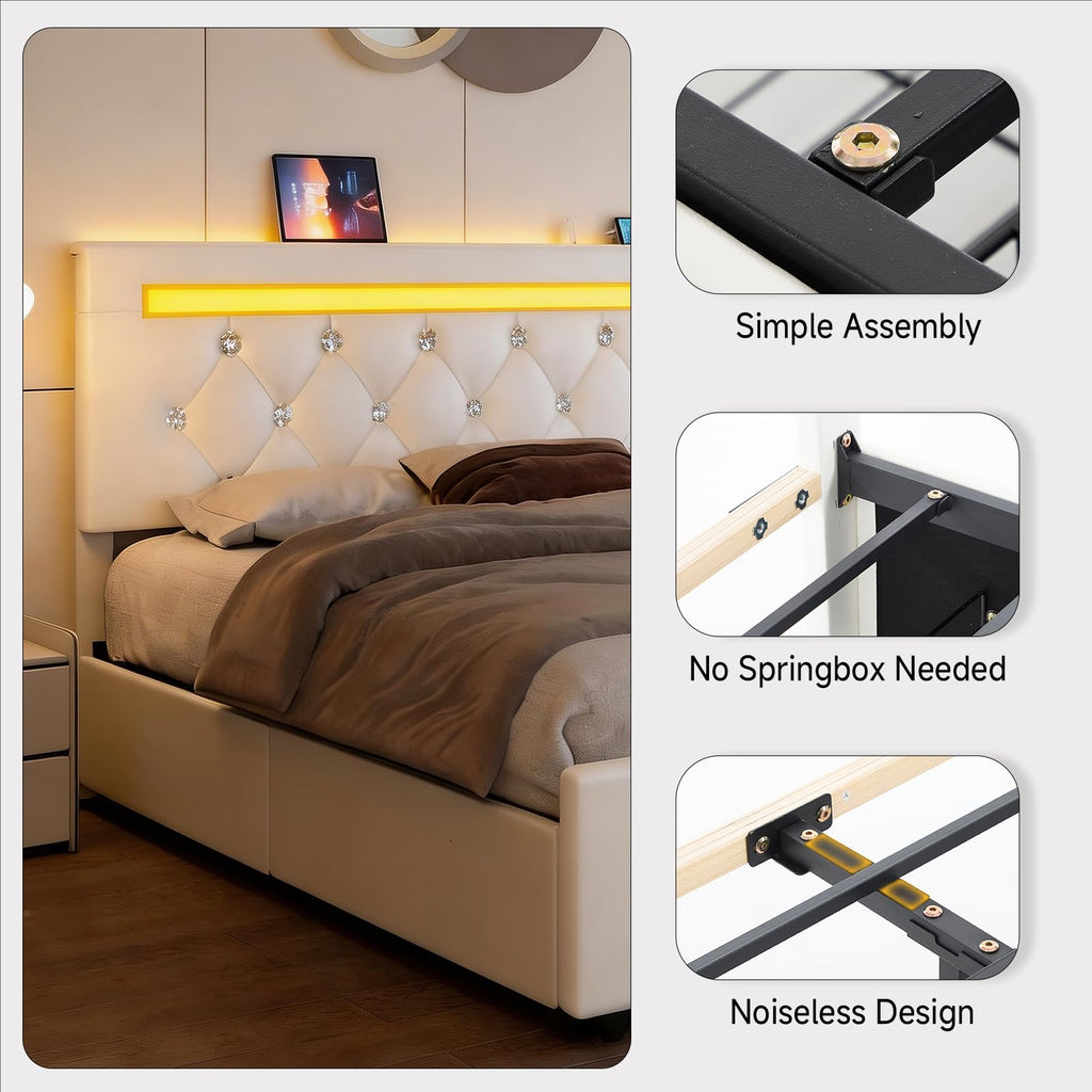White Full Size Storage Bed with 4 Drawers and Adjustable Headboard O92679