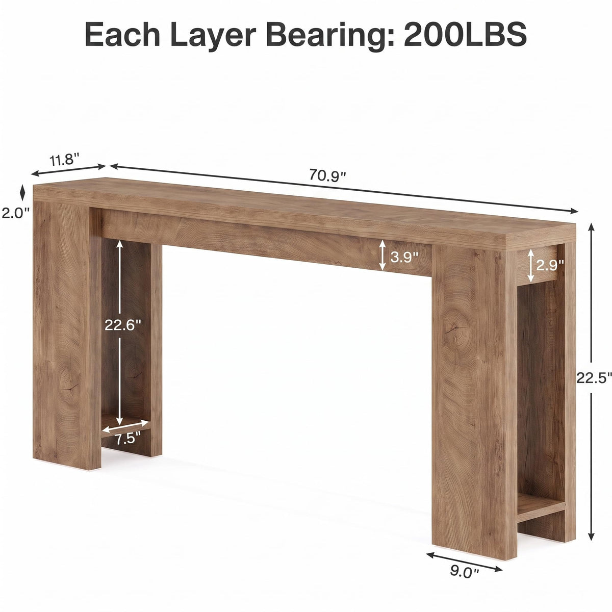 70.9-Inch Light Brown Console Table C4881