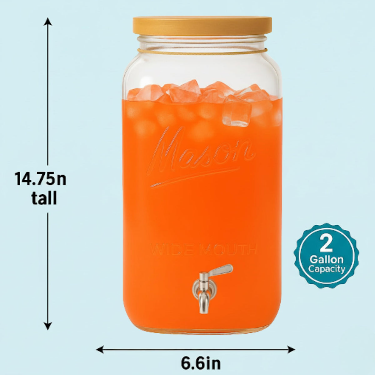 2 Gallon Glass Beverage Dispenser with Wooden Lid O252