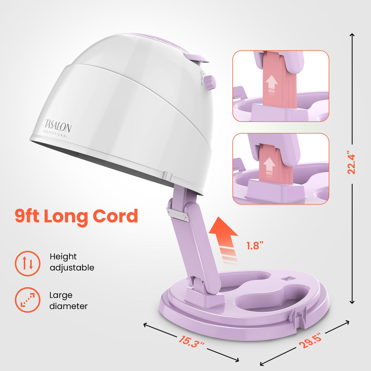1875W Ionic Hooded Hair Dryer with 3 Heating Settings Y780