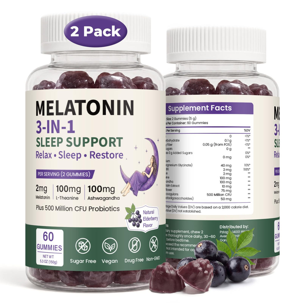 Melatonin Calm Sleep Gummies 2mg Elderberry Flavor 60*2 Bottles J873