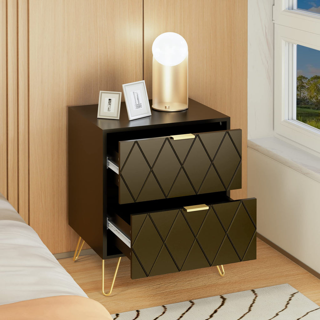 Black 6 Drawer Dresser and 2 Drawer Nightstand Set of 2 H372507