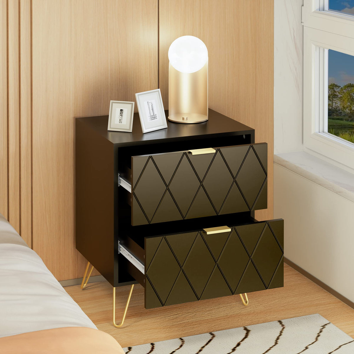 Black 6 Drawer Dresser and 2 Drawer Nightstand Set of 2 H372507