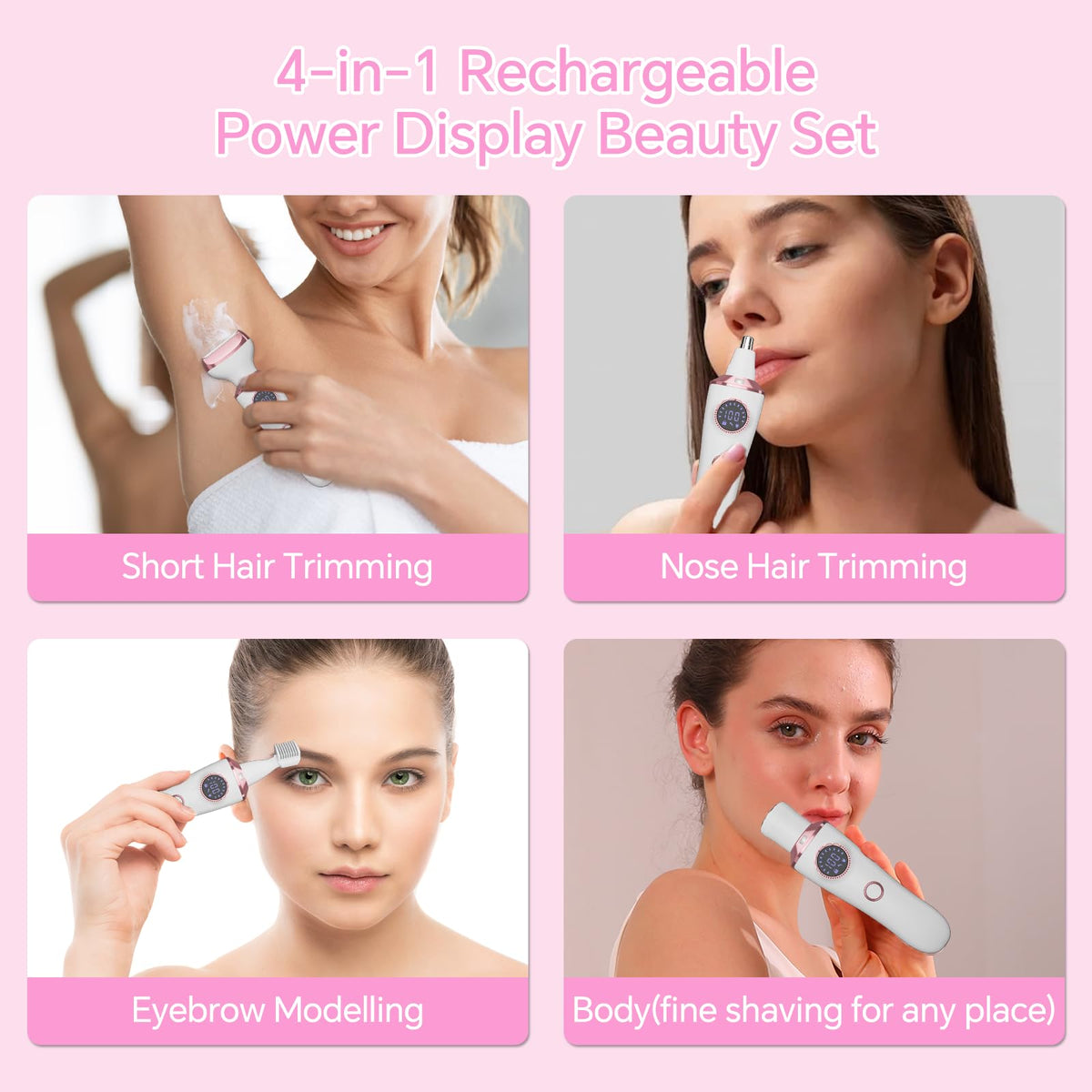 Electric Razor for Women, 4-in-1 Bikini Trimmer & Body Shaver, Rechargeable Wet/Dry F772